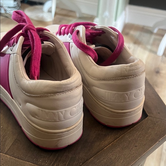 🛑 1 hour sale. Jimmy Choo, size 38 EU Hawaii Leather Strip Pink/ White Athletic - Picture 11 of 16